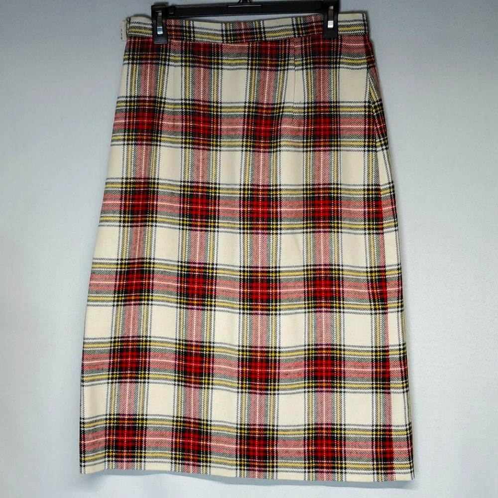 Vintage plaid midi wool blend skirt